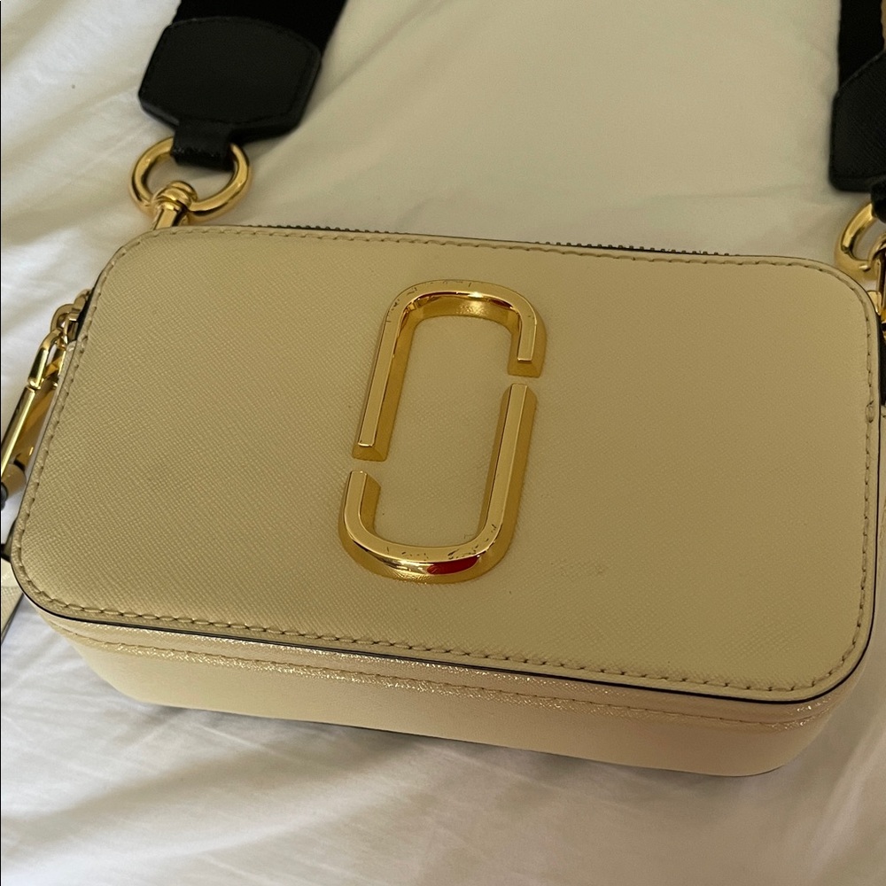 Marc Jacobs Cream Crossbody Bag with Black Strap